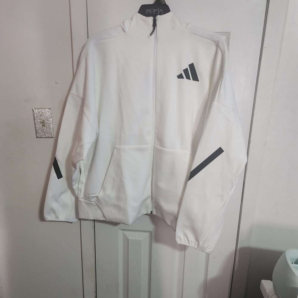 White Adidas Zip-Up Jacket With A Hood Size 4X